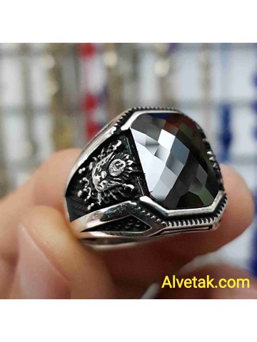 siyah zirkon taşlı 925 ayar gümüş erkek yüzük : 00970